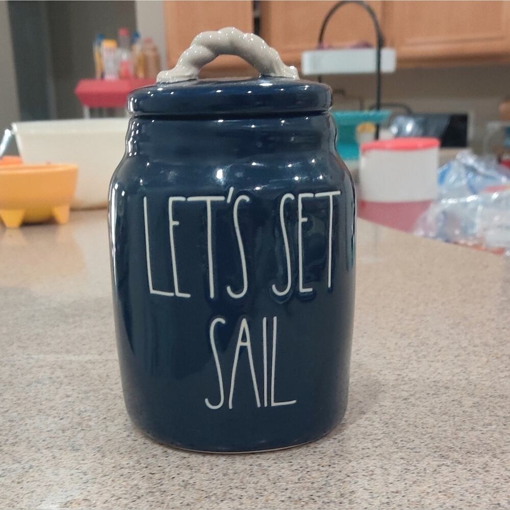 Rae Dunn Let's Set Sail Nautical Coastal Blue Cookie Jar Canister Beach Summer - Picture 5 of 12